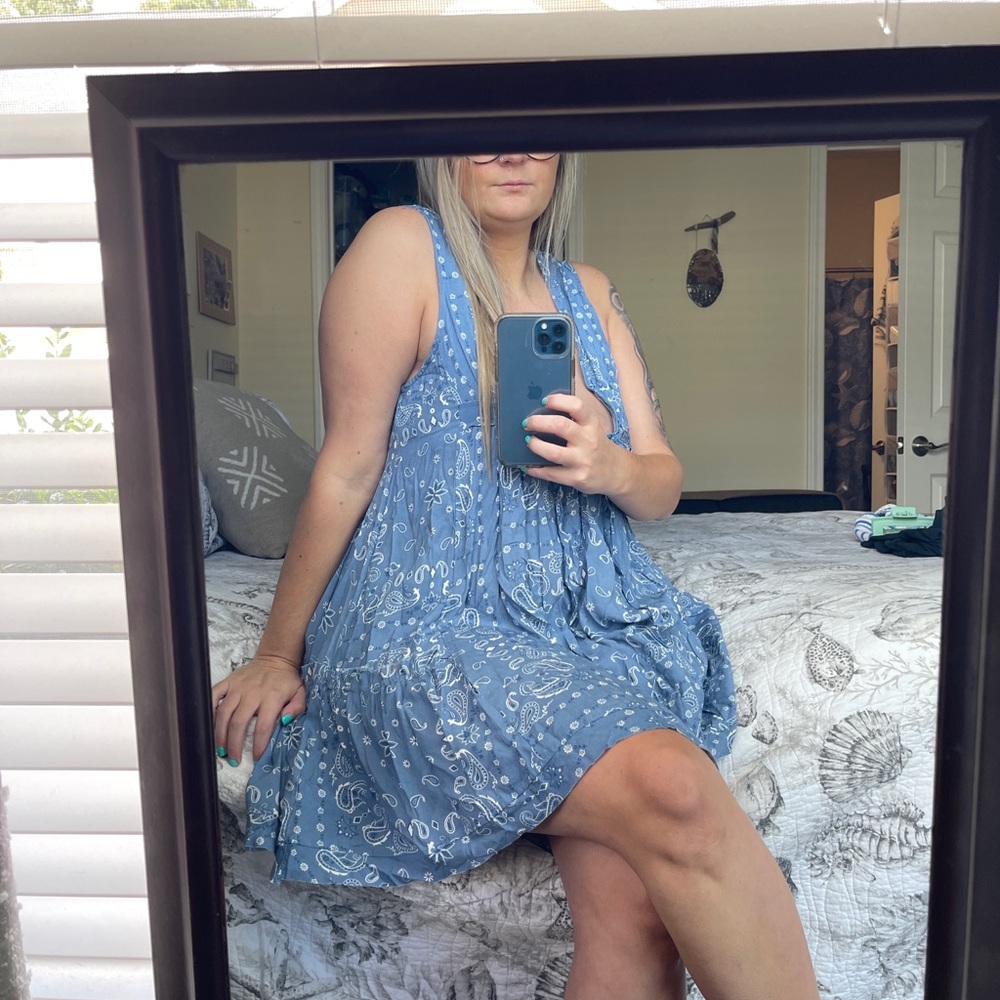 Blue paisley baby doll dress